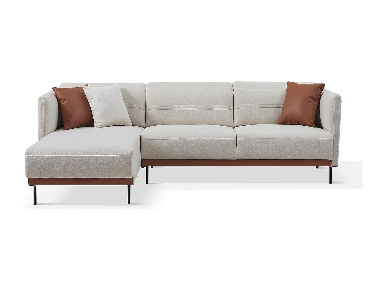 Canapé d'angle en tissu gauche LILY - Blanc et Marron - Angle Gauche