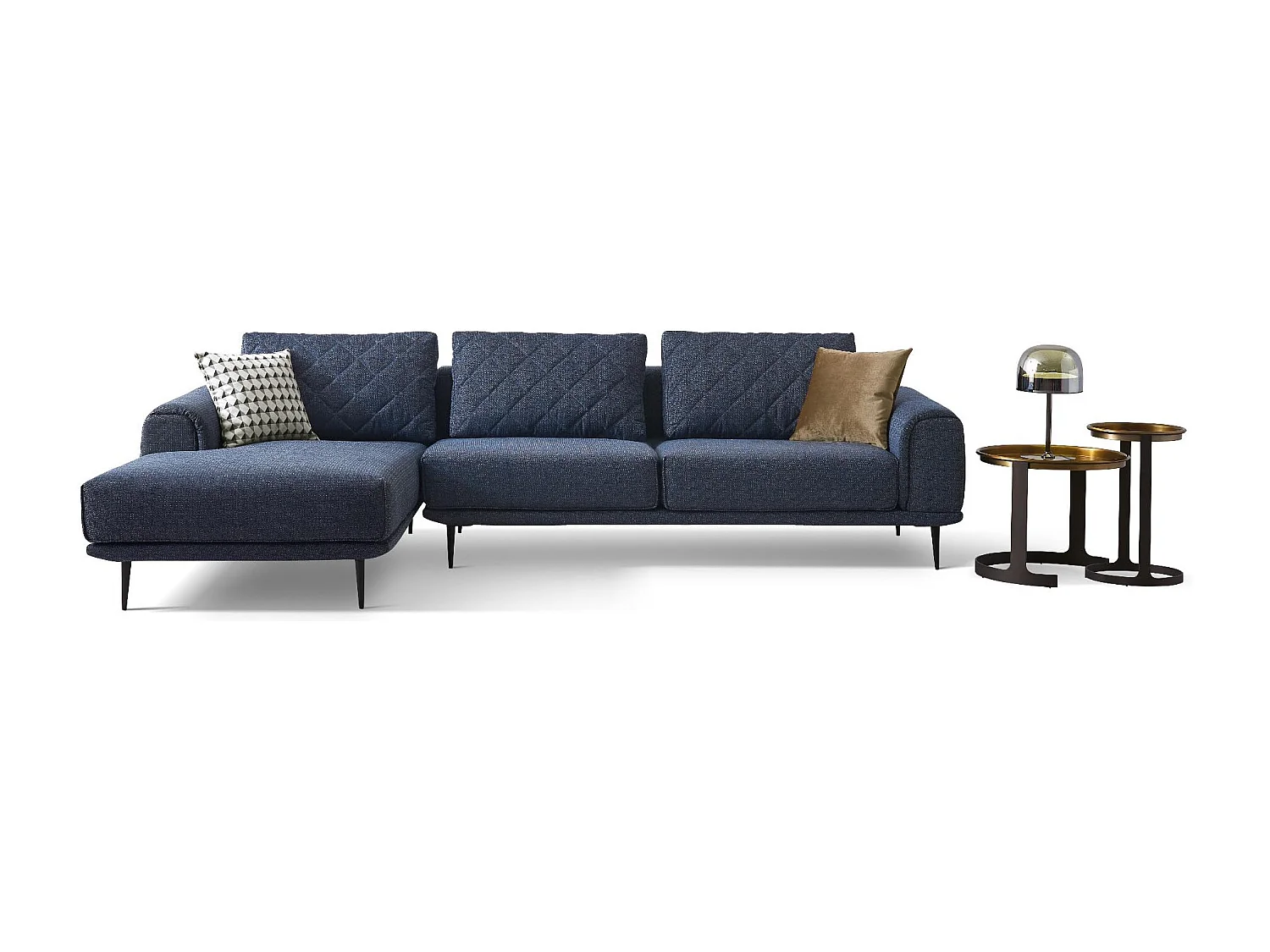 Canapé d'angle en tissu gauche CHANTEL - Bleu foncé - Angle Gauche