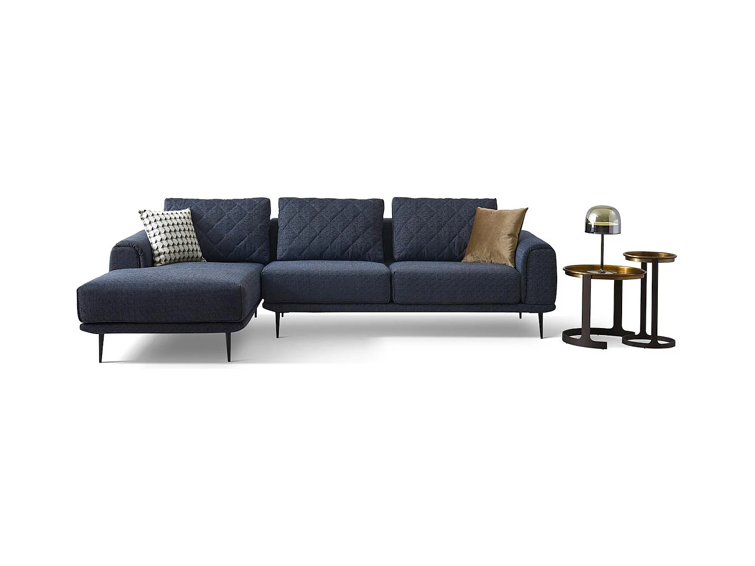 Canapé d'angle en tissu gauche CHANTEL - Bleu foncé - Angle Gauche