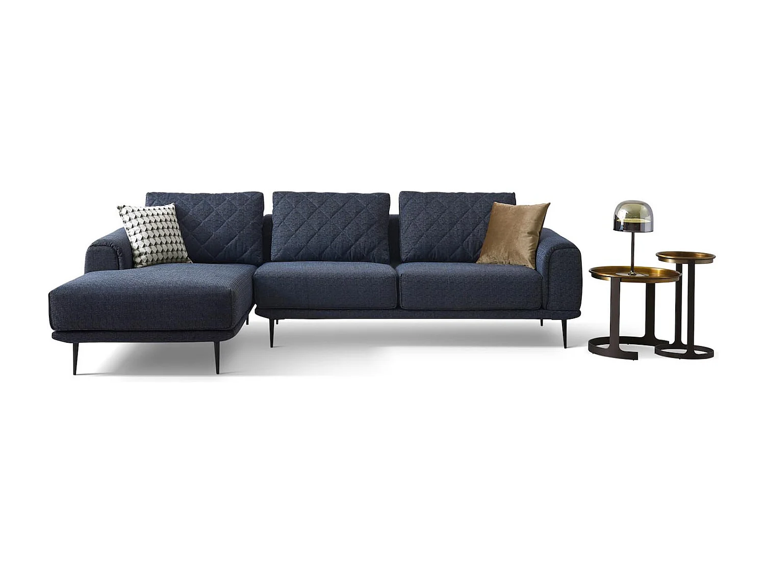 Canapé d'angle en tissu gauche CHANTEL - Bleu foncé - Angle Gauche