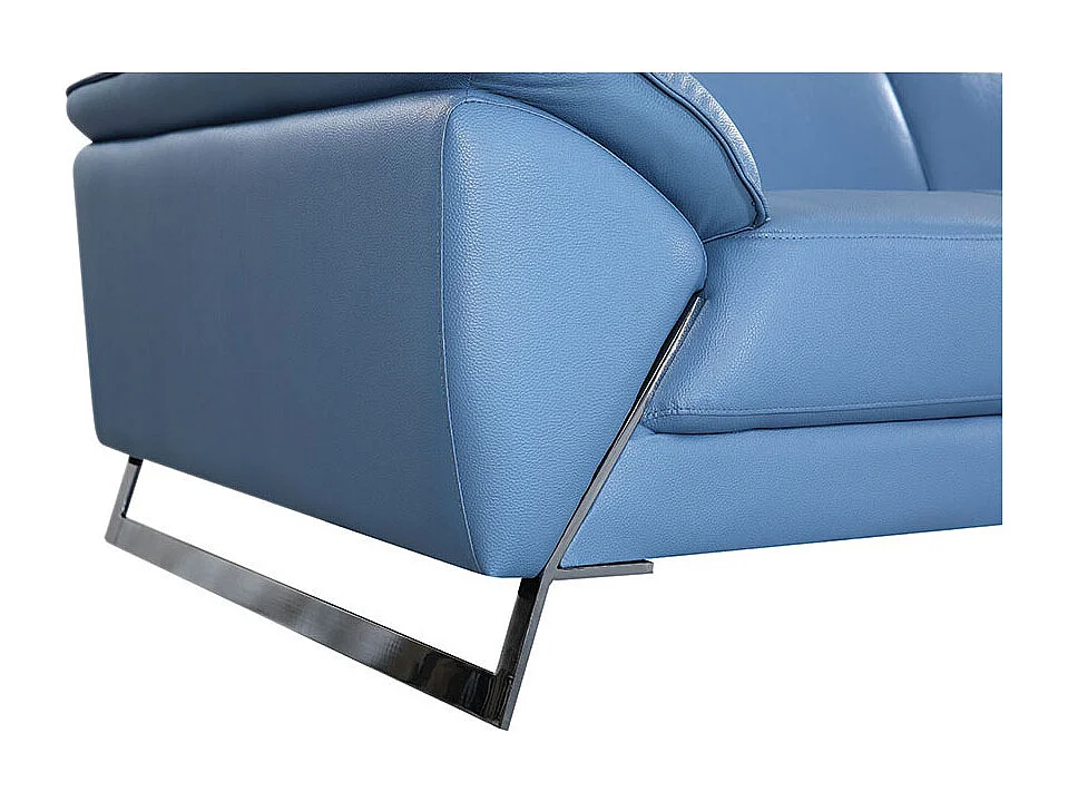 Canapé d'angle en cuir RAPHAEL Bleu - Angle Gauche