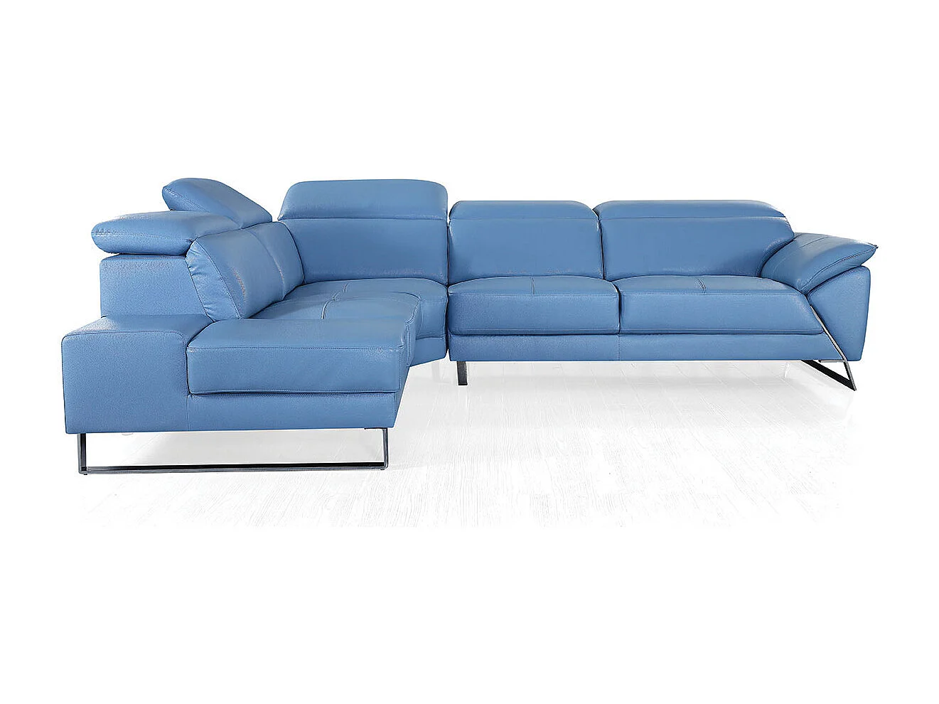 Canapé d'angle en cuir RAPHAEL Bleu - Angle Gauche