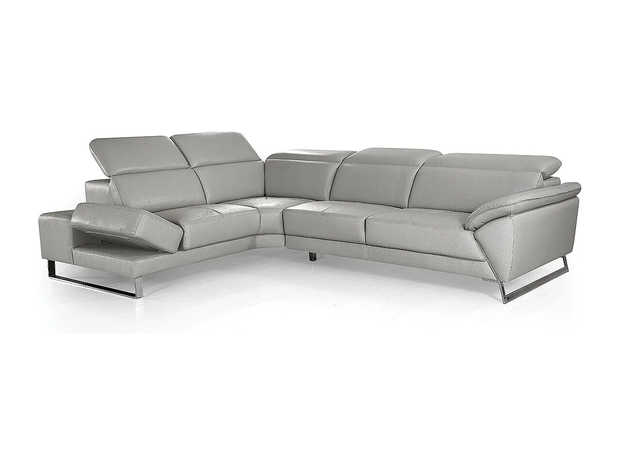 Canapé d'angle en cuir RAPHAEL Gris - Angle Droit