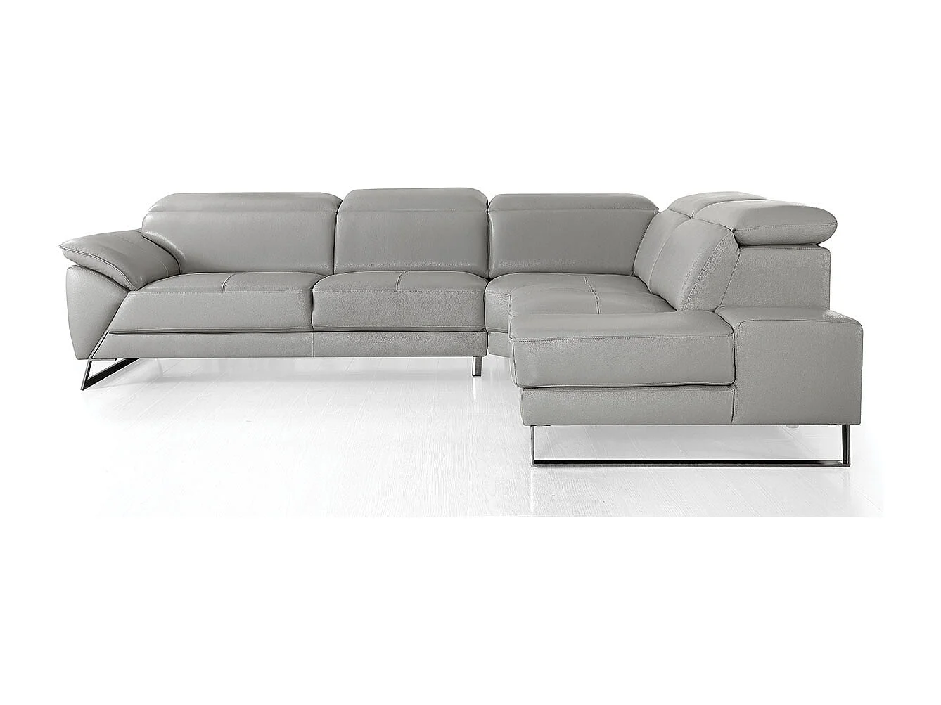 Canapé d'angle en cuir RAPHAEL Gris - Angle Droit