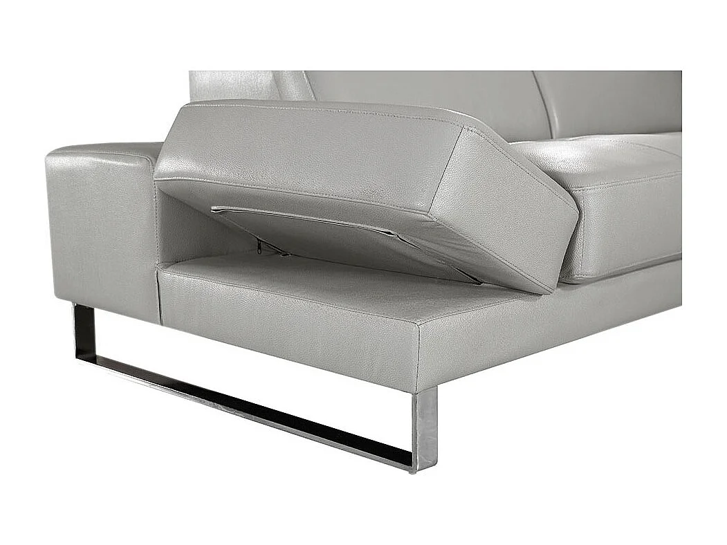 Canapé d'angle en cuir RAPHAEL Gris - Angle Droit