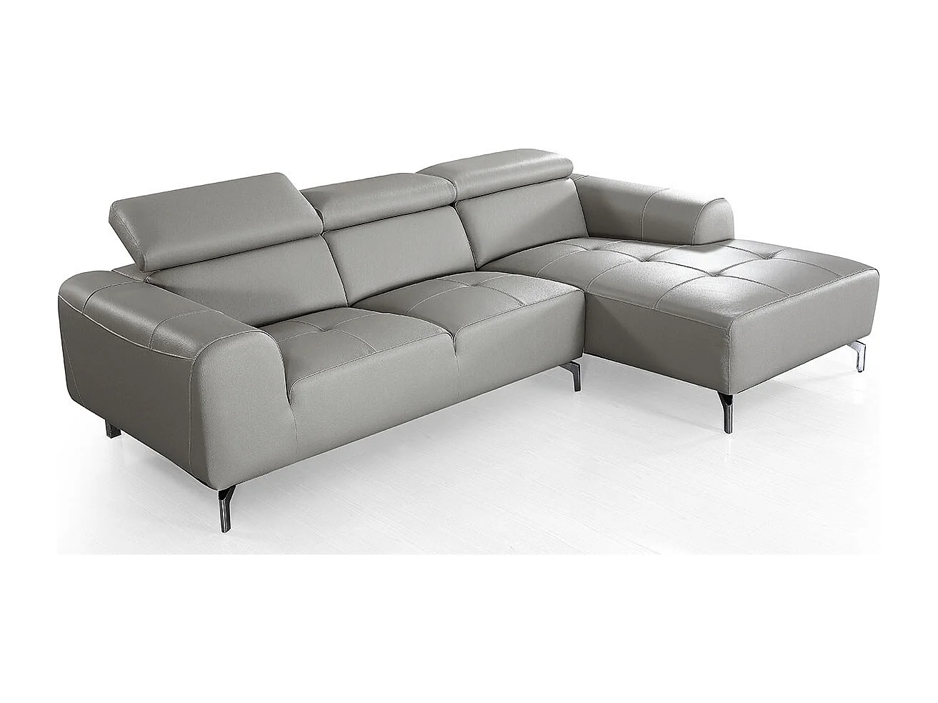 Grand canapé d'angle droit 6 places en cuir gris ZAKARIA