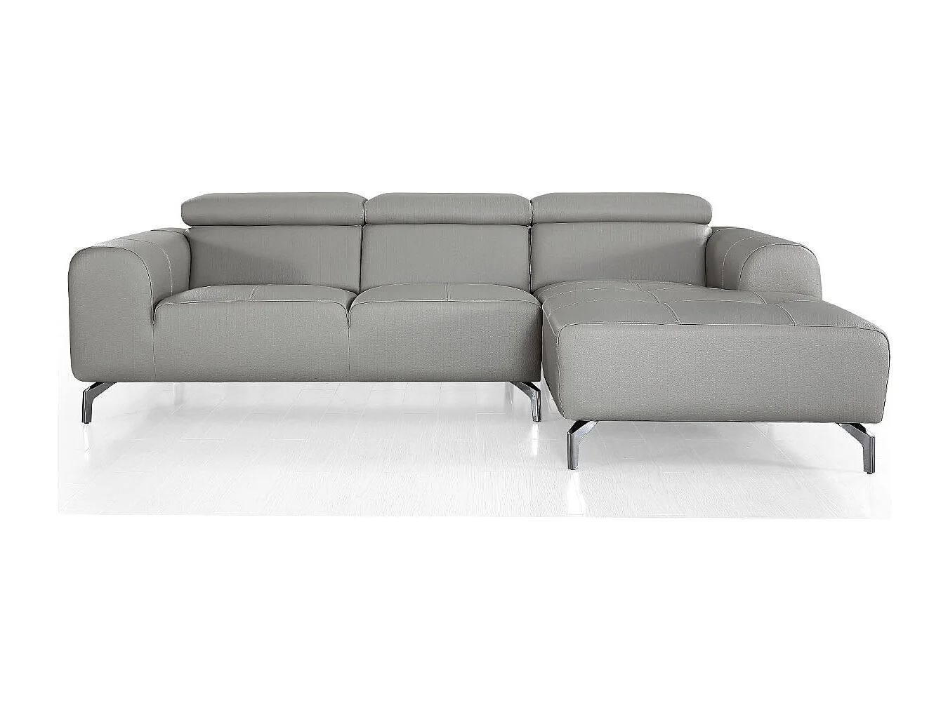 Grand canapé d'angle droit 6 places en cuir gris ZAKARIA