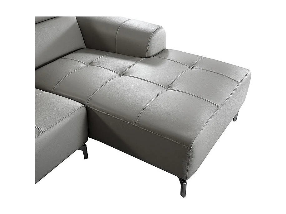 Grand canapé d'angle droit 6 places en cuir gris ZAKARIA