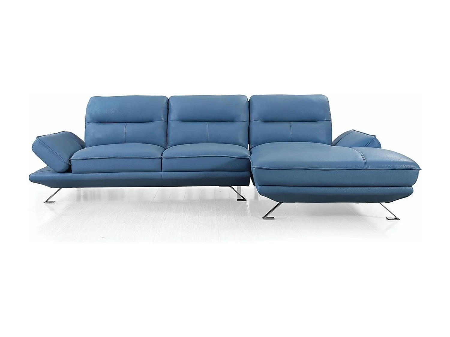 Canapé d'angle en cuir PALMA Bleu - Angle Droit