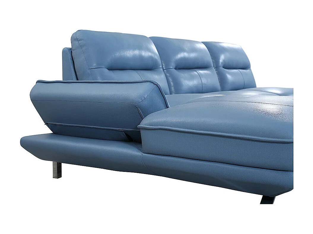 Canapé d'angle en cuir PALMA Bleu - Angle Droit