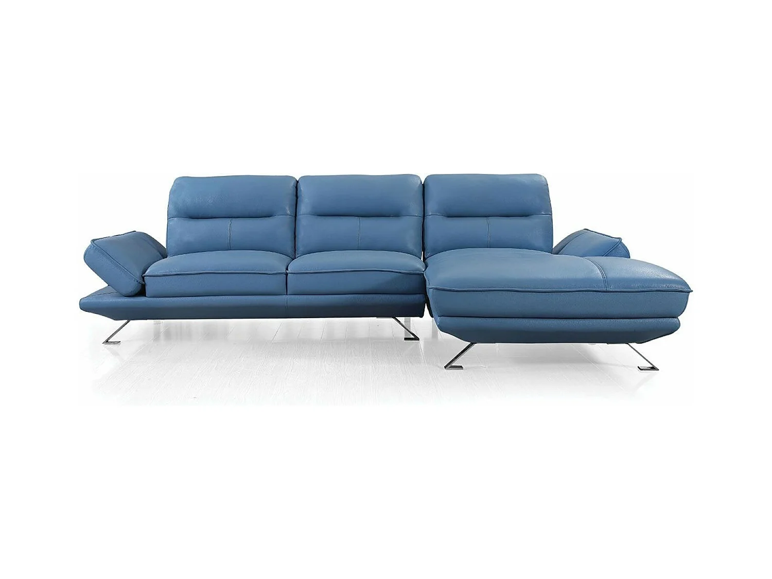 Canapé d'angle en cuir PALMA Bleu - Angle Droit