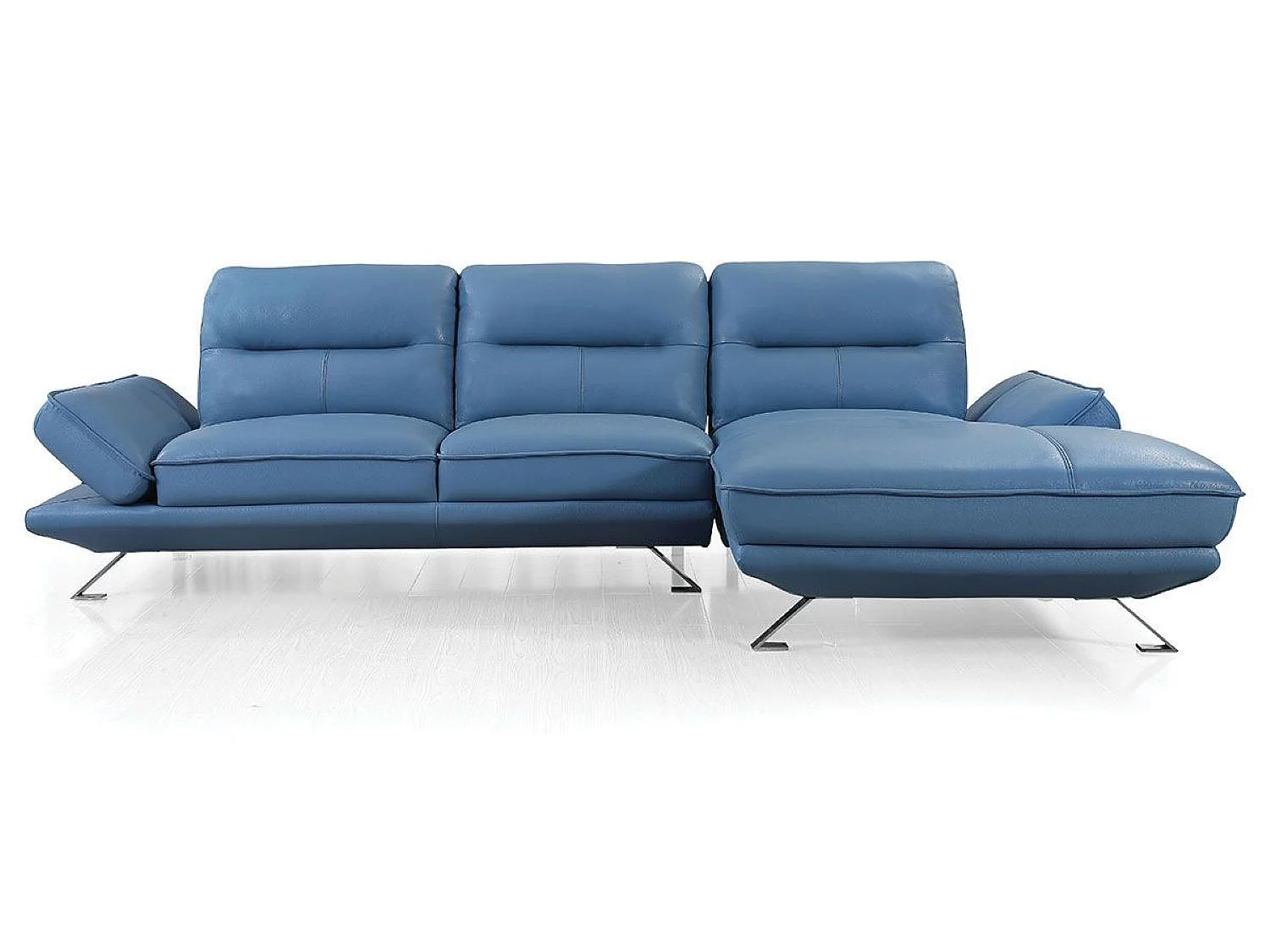 Canapé d'angle en cuir PALMA Bleu - Angle Droit