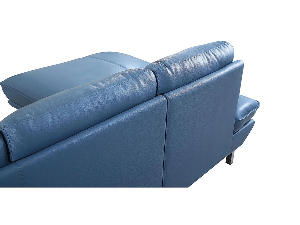 Canapé d'angle en cuir PALMA Bleu - Angle Droit