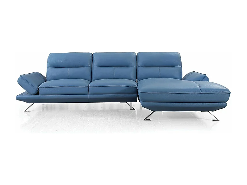 Canapé d'angle en cuir PALMA Bleu - Angle Droit