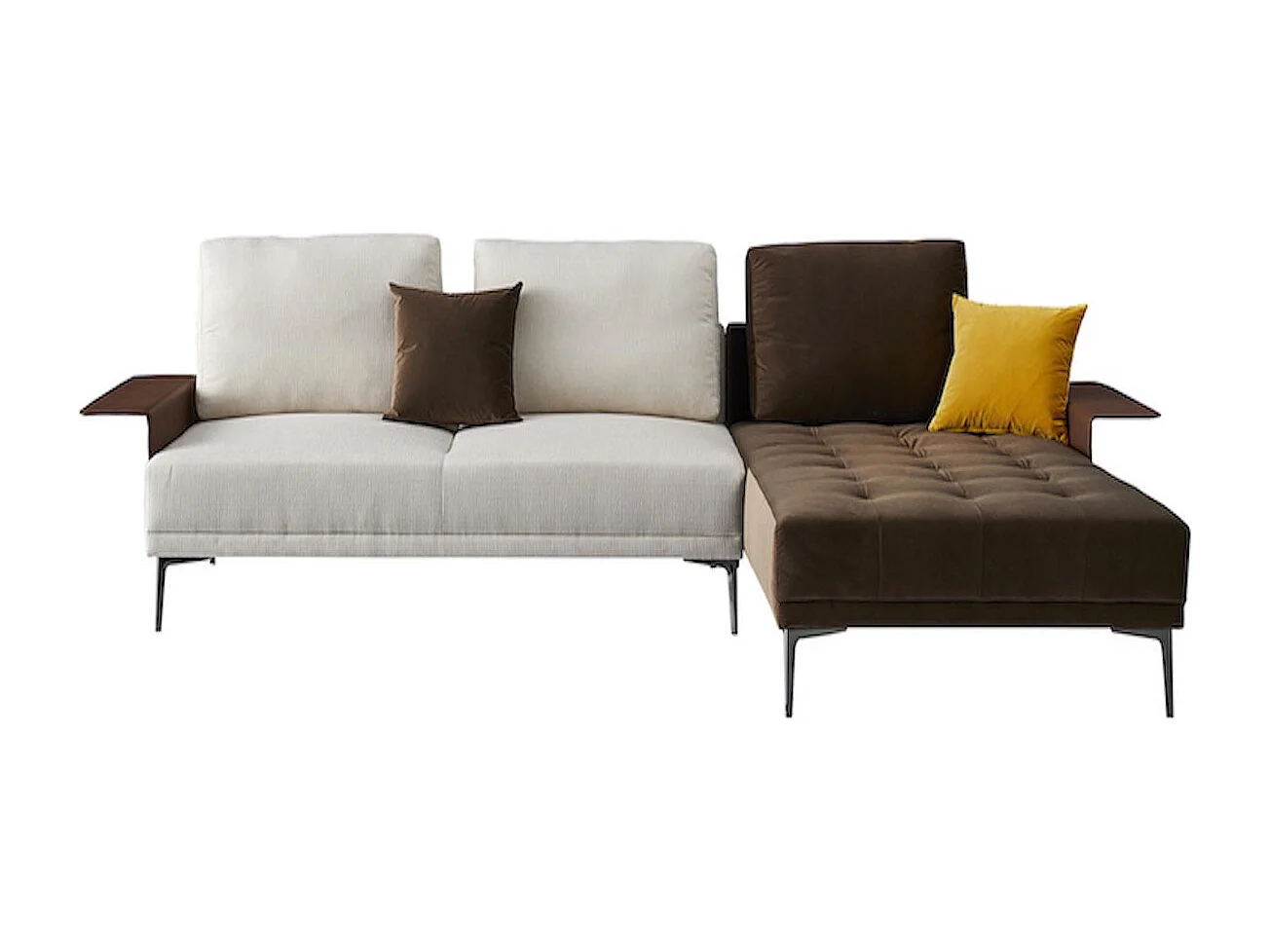 Canapé d'angle en tissu droit MACAO - Blanc & Marron - Angle Droit