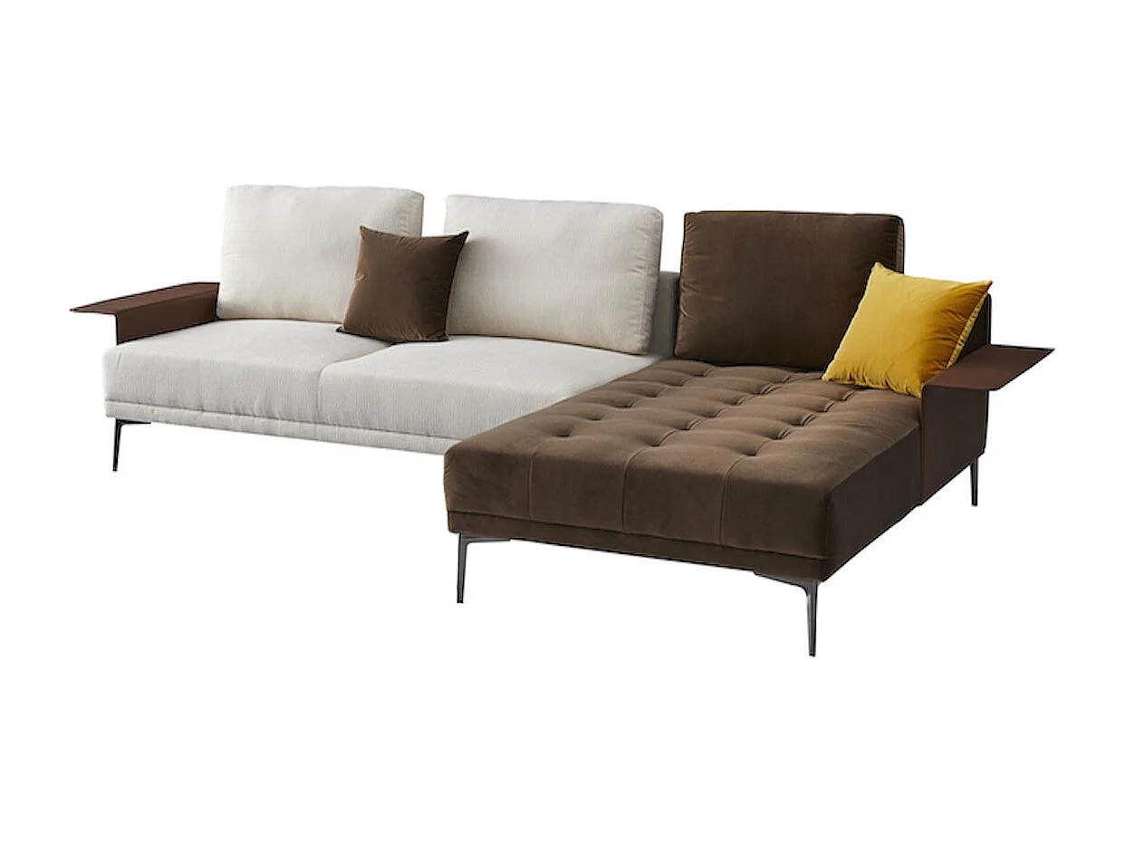 Canapé d'angle en tissu droit MACAO - Blanc & Marron - Angle Droit