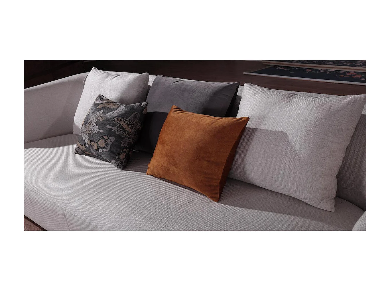 Canapé 4 places en tissu SARAYA - Beige et Gris - Angle Droit