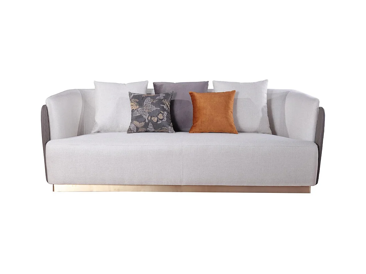 Canapé 4 places en tissu SARAYA - Beige et Gris - Angle Droit