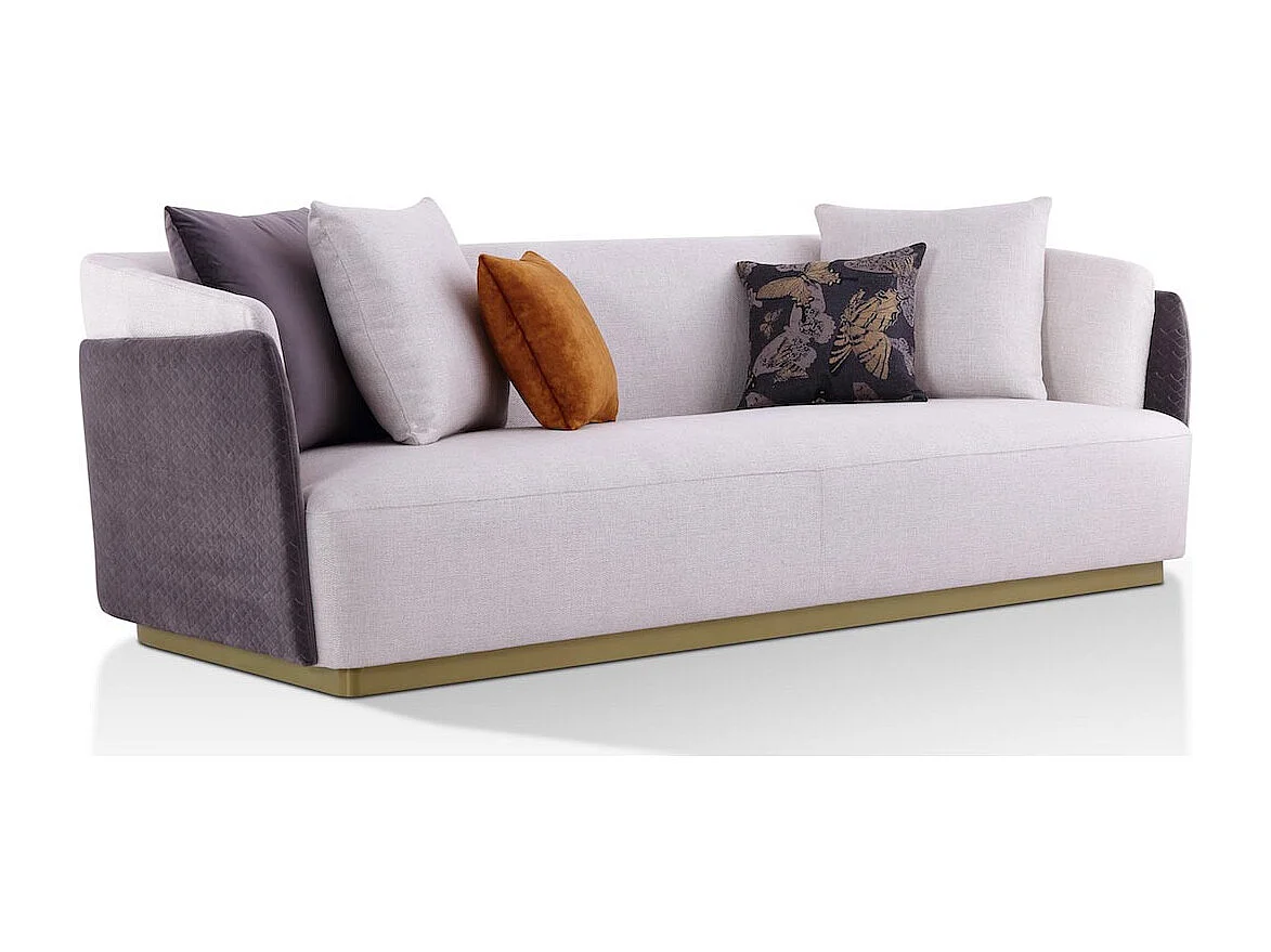 Canapé 4 places en tissu SARAYA - Beige et Gris - Angle Droit