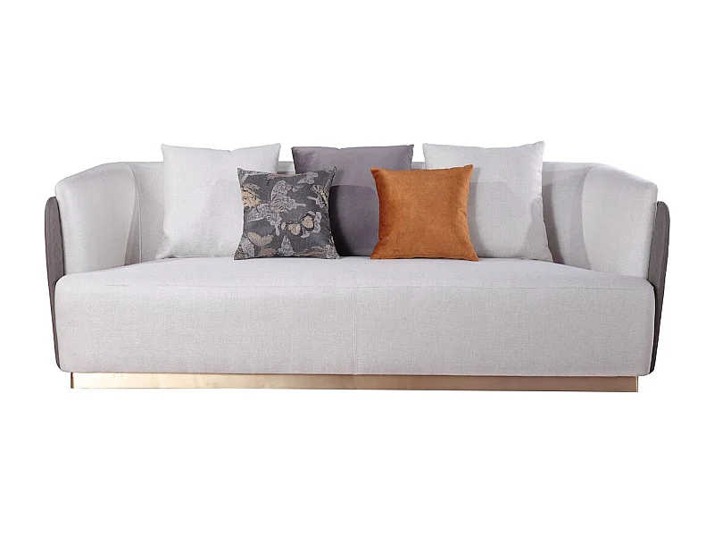 Canapé 4 places en tissu SARAYA - Beige et Gris - Angle Droit