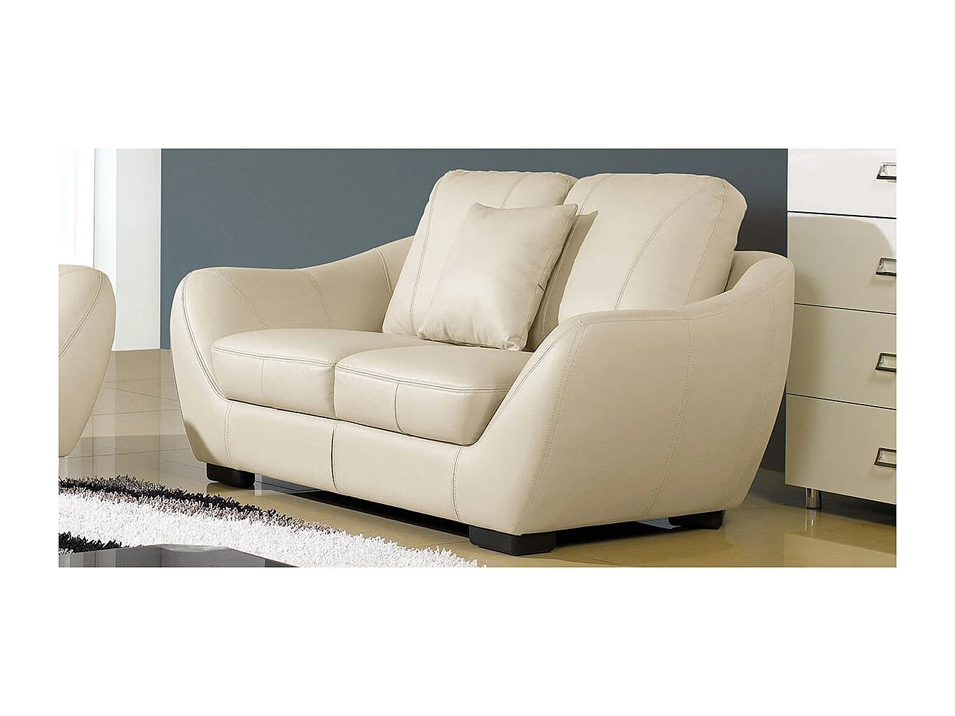 Canapé Cuir 2 places JULIETTA Beige - Angle Droit