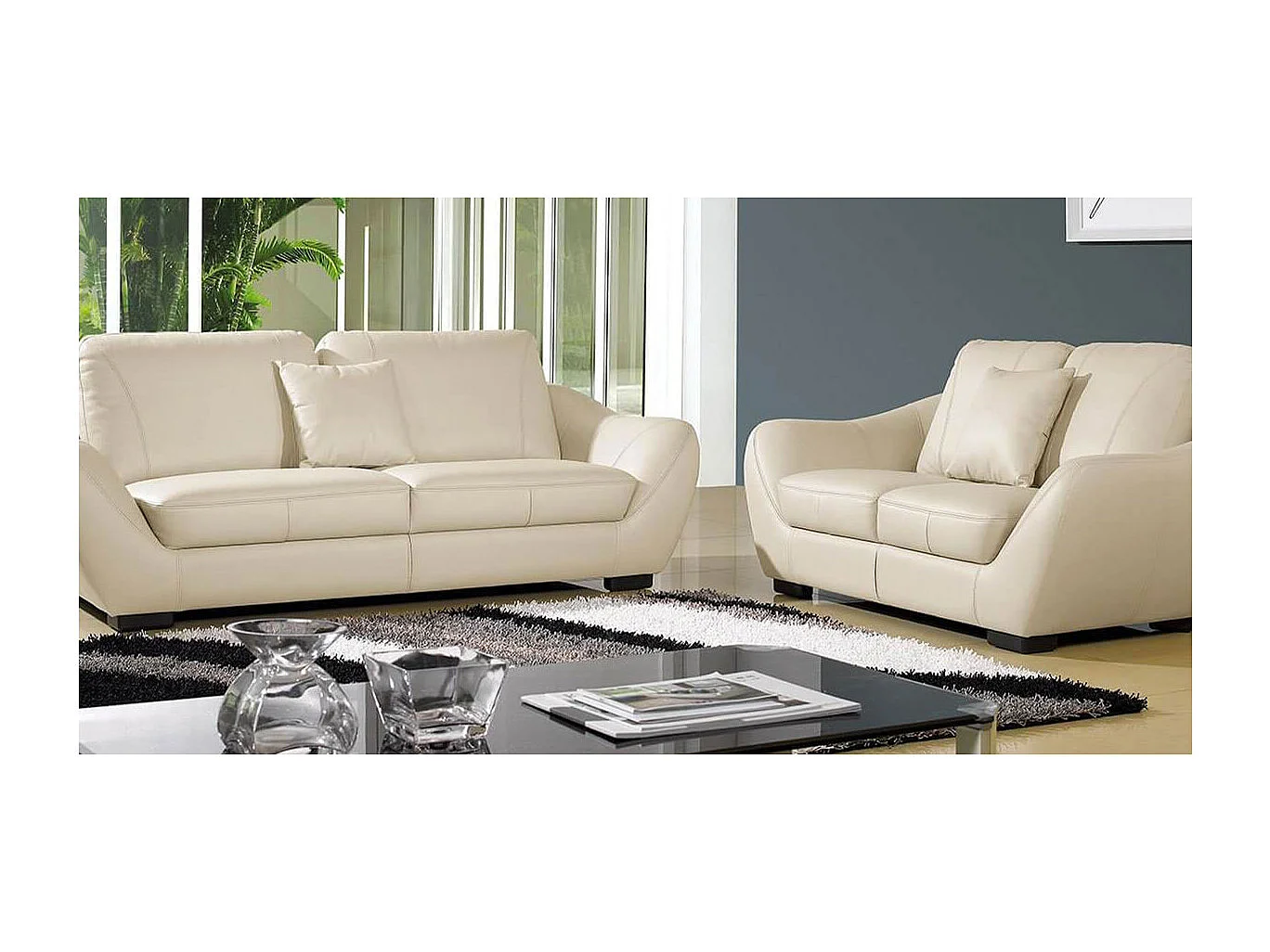 Canapé Cuir 2 places JULIETTA Beige - Angle Droit