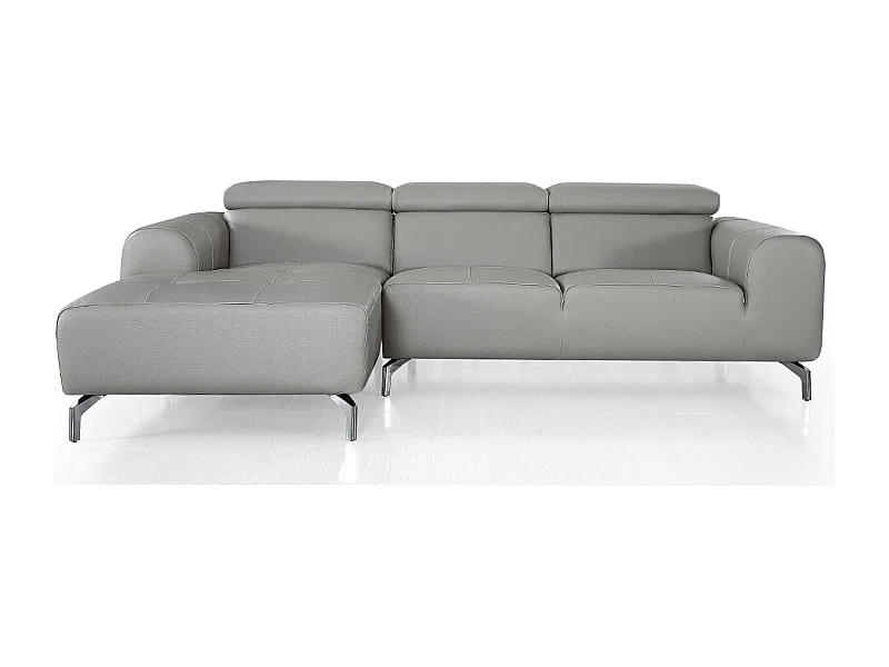 Canapé d'angle en cuir ZAKARIA Gris - Angle Gauche