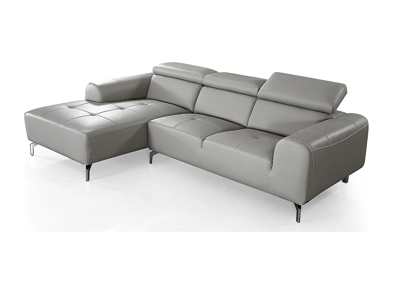 Canapé d'angle en cuir ZAKARIA Gris - Angle Gauche