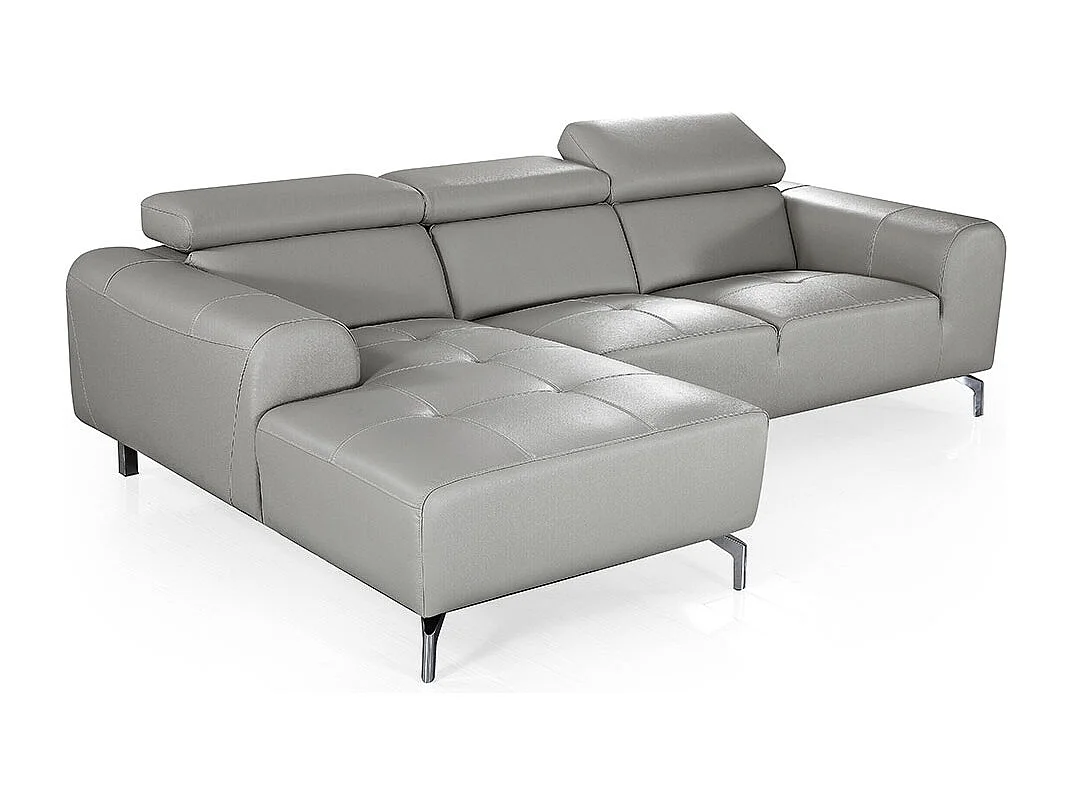 Canapé d'angle en cuir ZAKARIA Gris - Angle Gauche