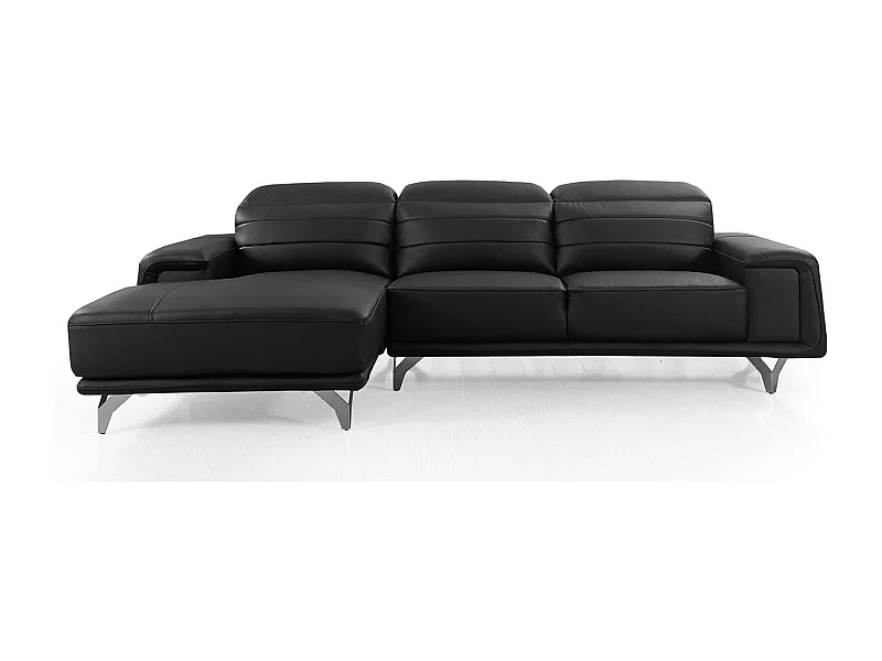 Canapé d'angle en cuir KARL Noir - Angle Gauche