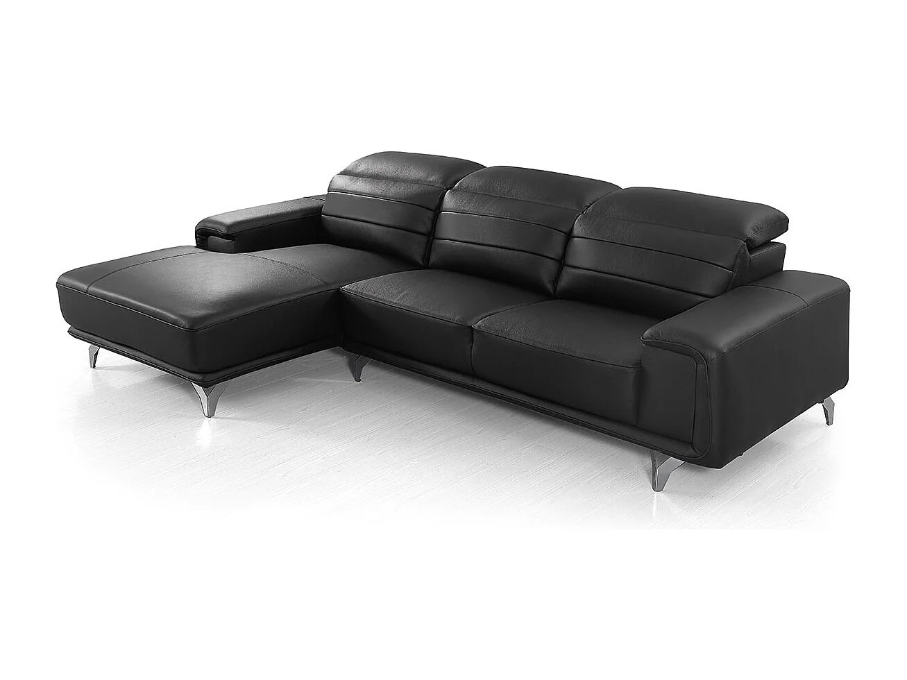 Canapé d'angle en cuir KARL Noir - Angle Gauche