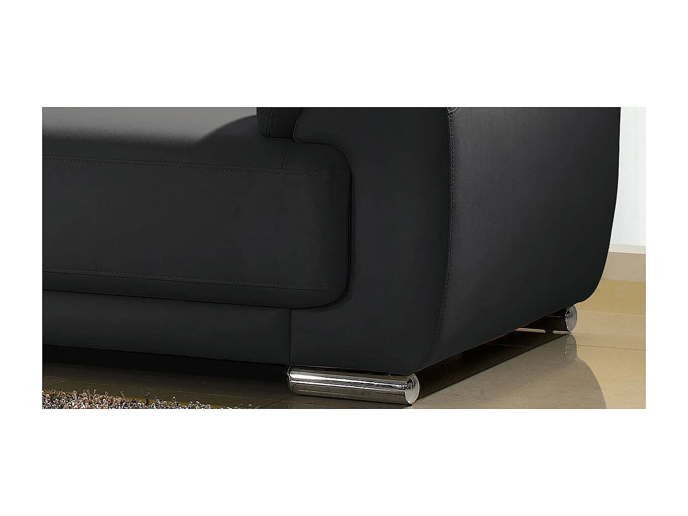 Canapé 2 places en cuir noir MARJORIE - Angle Droit