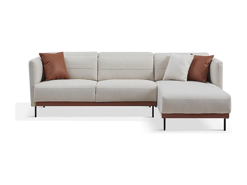 Canapé d'angle en tissu droit LILY - Blanc et Marron - Angle Droit