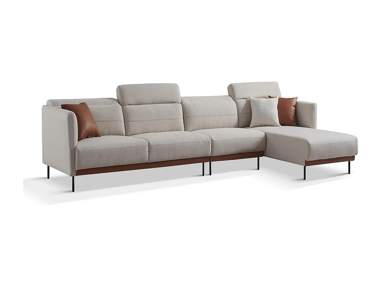 Canapé d'angle en tissu droit LILY - Blanc et Marron - Angle Droit