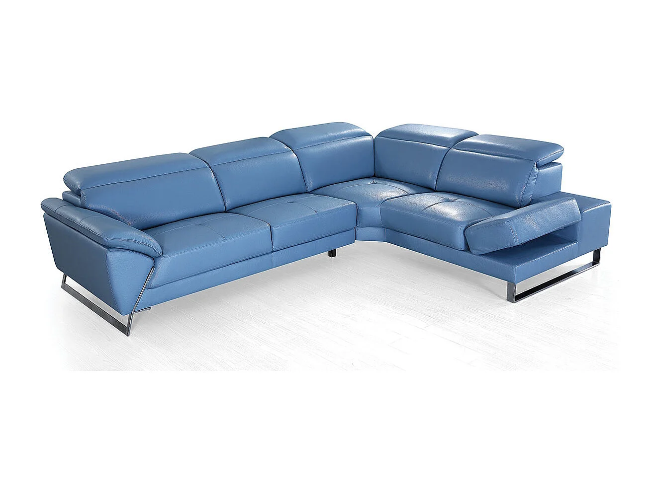 Canapé d'angle en cuir RAPHAEL Bleu - Angle Droit