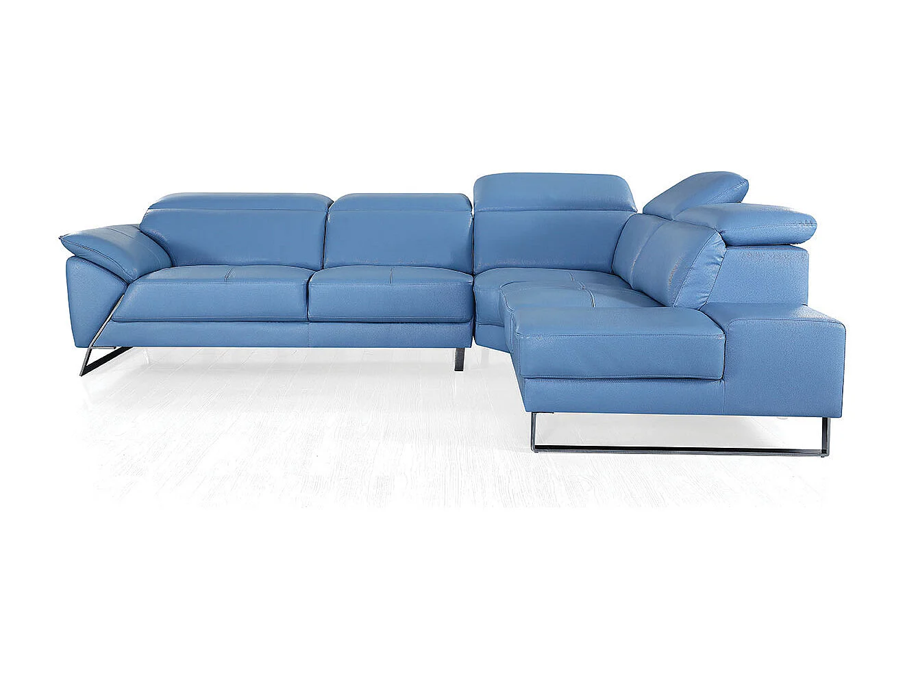 Canapé d'angle en cuir RAPHAEL Bleu - Angle Droit