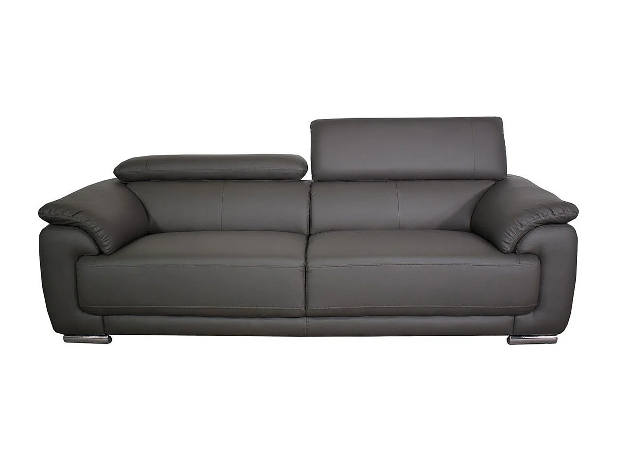Canapé 2 places en cuir gris MARJORIE - Angle Droit