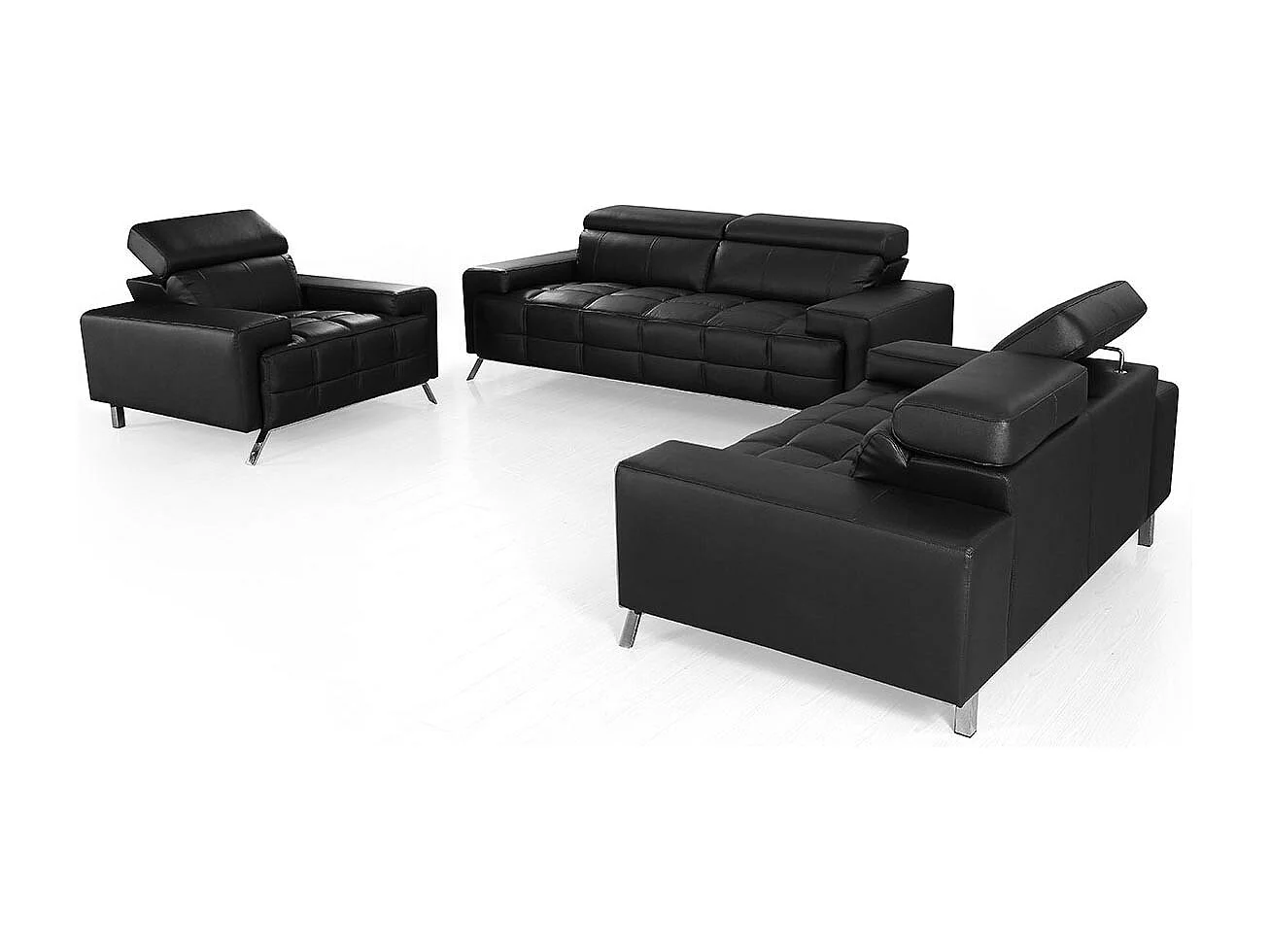 Canapé 2 places Cuir JACOB Noir - Angle Droit