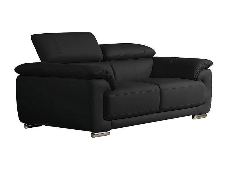 Canapé 2 places en cuir noir MARJORIE - Angle Droit