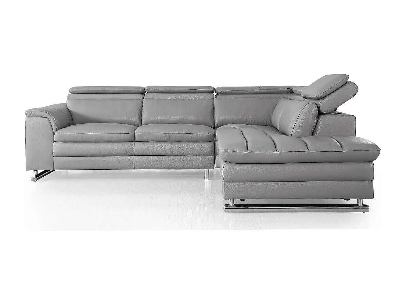 Canapé d'angle en cuir MYA Gris - Angle Droit