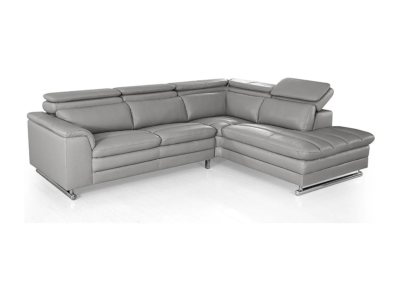 Canapé d'angle en cuir MYA Gris - Angle Droit