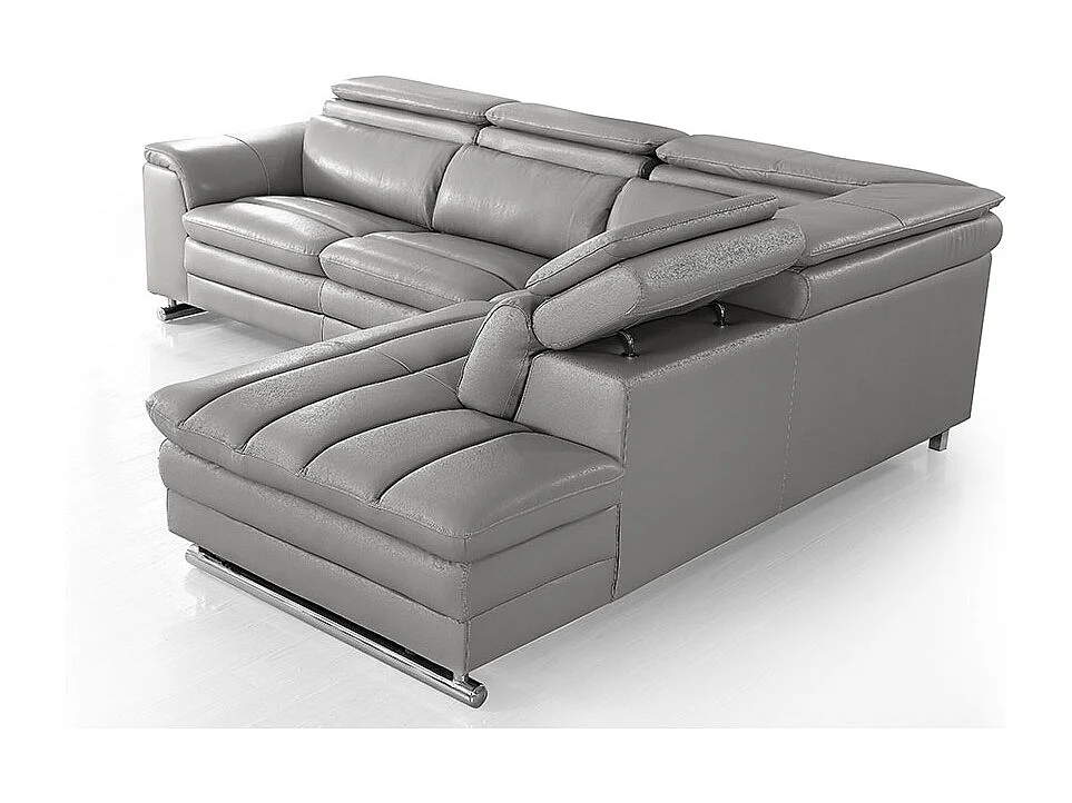 Canapé d'angle en cuir MYA Gris - Angle Droit