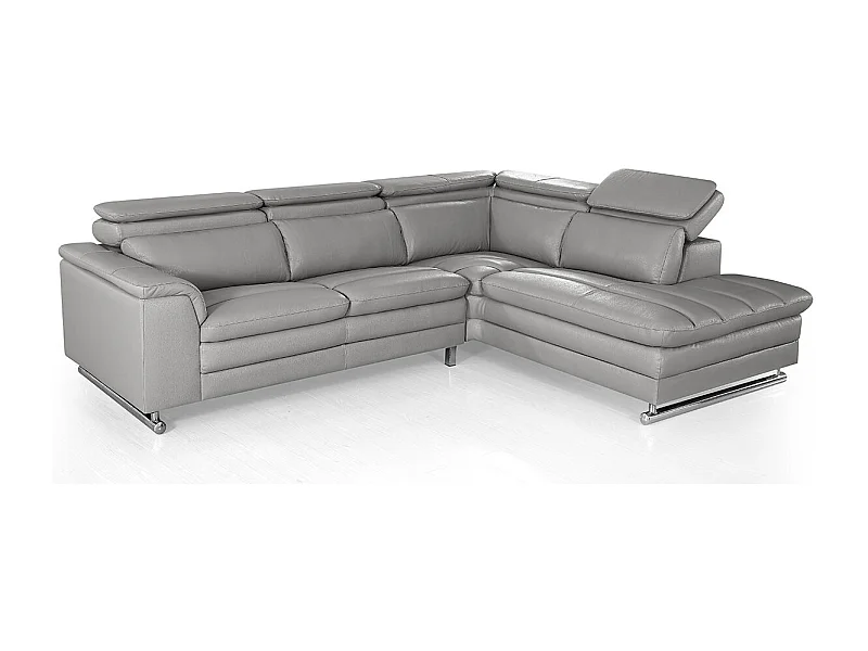 Canapé d'angle en cuir MYA Gris - Angle Droit
