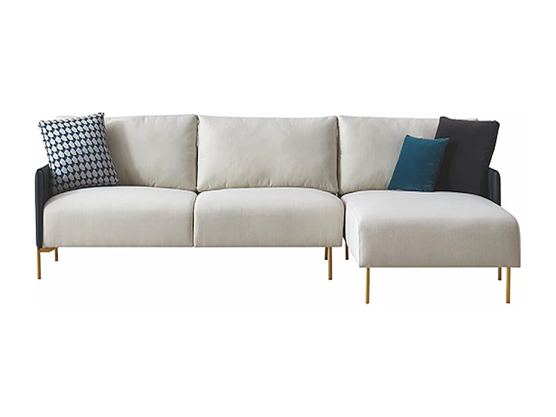 Canapé d'angle en tissu droit ALAN - Blanc et Gris - Angle Droit