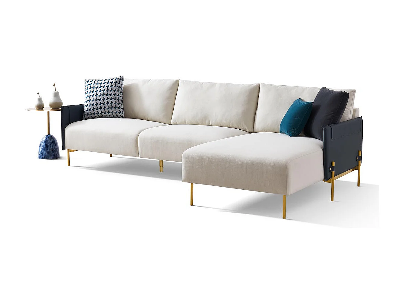 Canapé d'angle en tissu droit ALAN - Blanc et Gris - Angle Droit