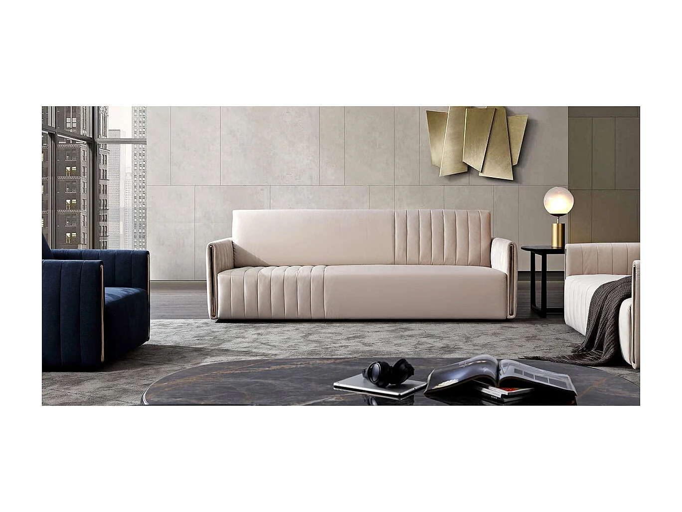 Canapé 3 places en velours PRISME - Beige