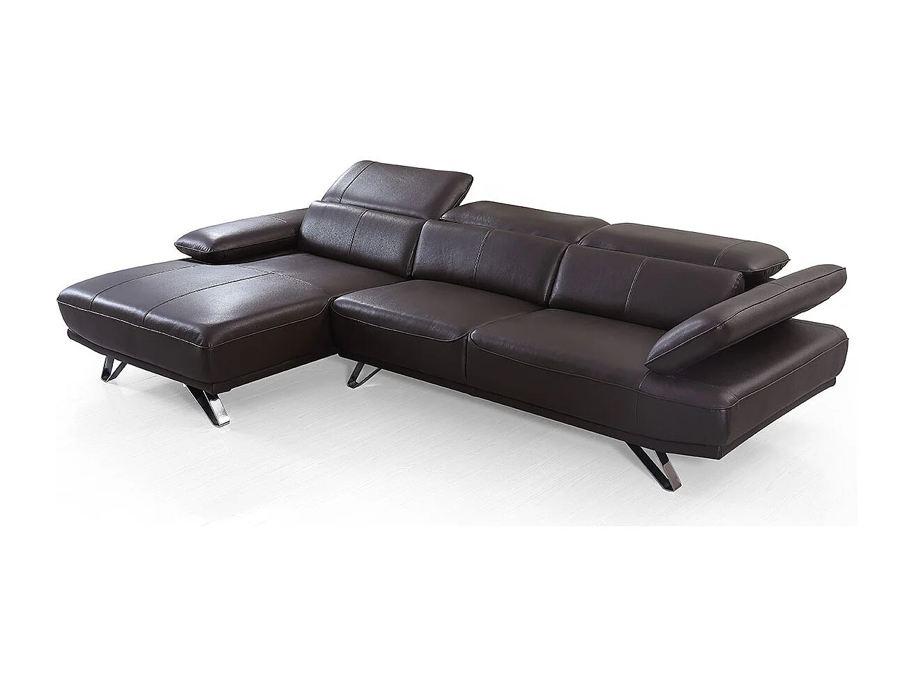 Canapé d'angle en cuir LUKA Marron - Angle Gauche