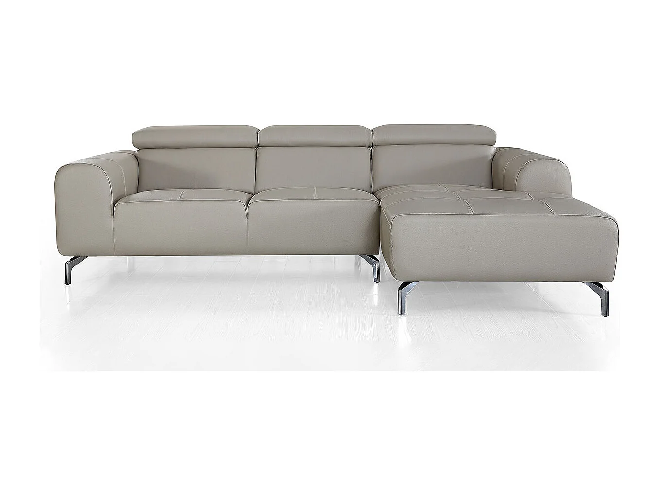 Grand canapé d'angle 6 places en cuir beige ZAKARIA