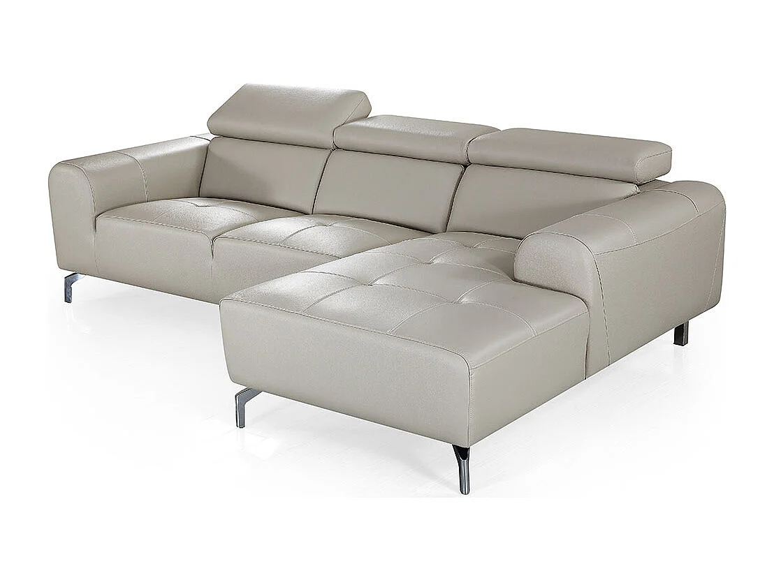 Grand canapé d'angle 6 places en cuir beige ZAKARIA
