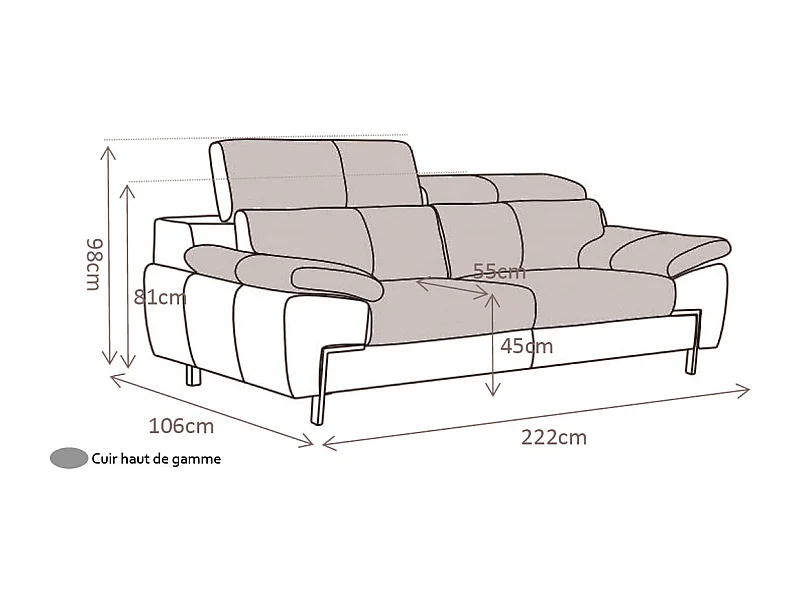 Canapé 3 places Cuir KARE Noir - Angle Droit